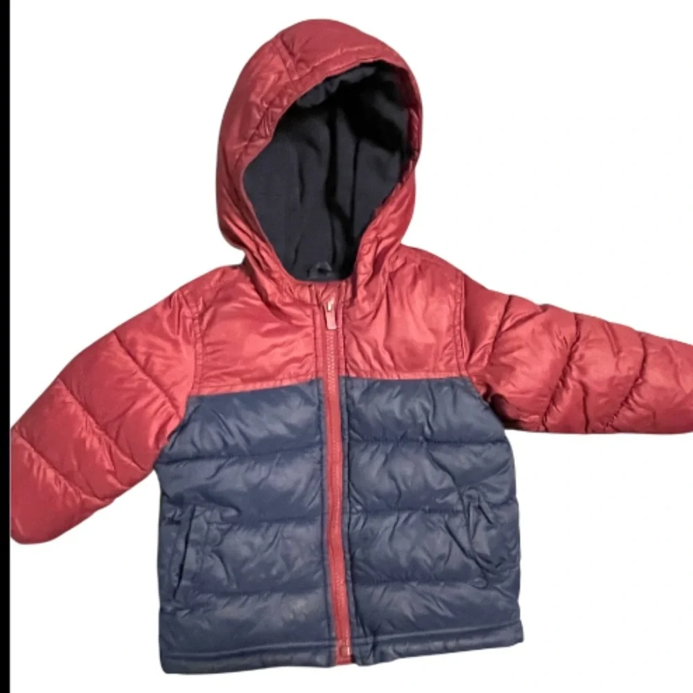 Old Navy Navy Blue and Red Fleece Puffer Jacket